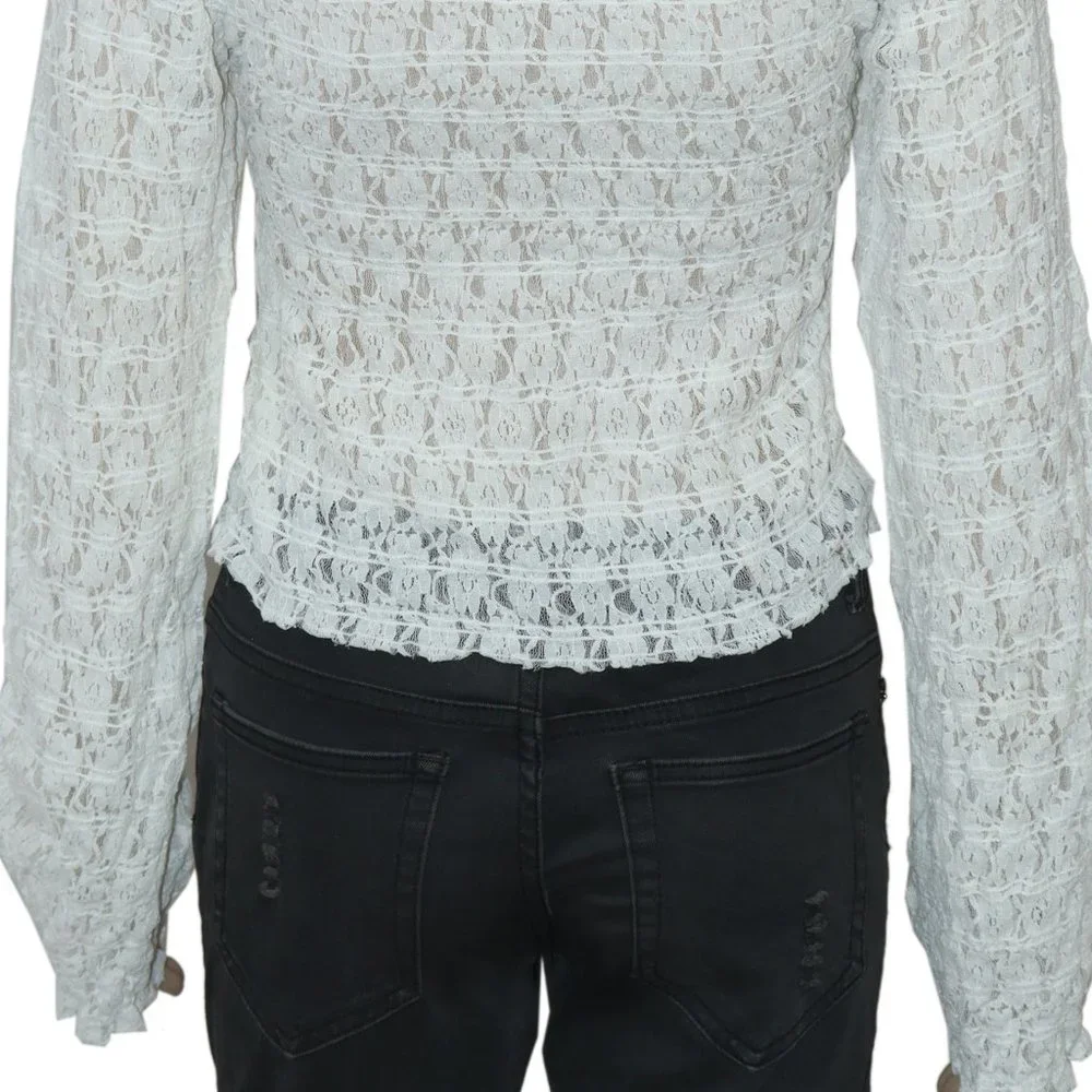 Free People FP One Madison Top Smocked Sheer Ivory New
